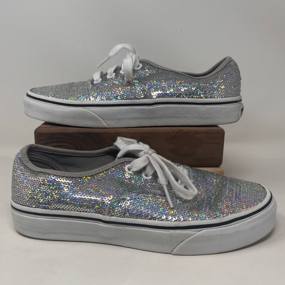 Vans Off the Wall Micro Sequins Silver Metallic Rainbow Sneakers 7